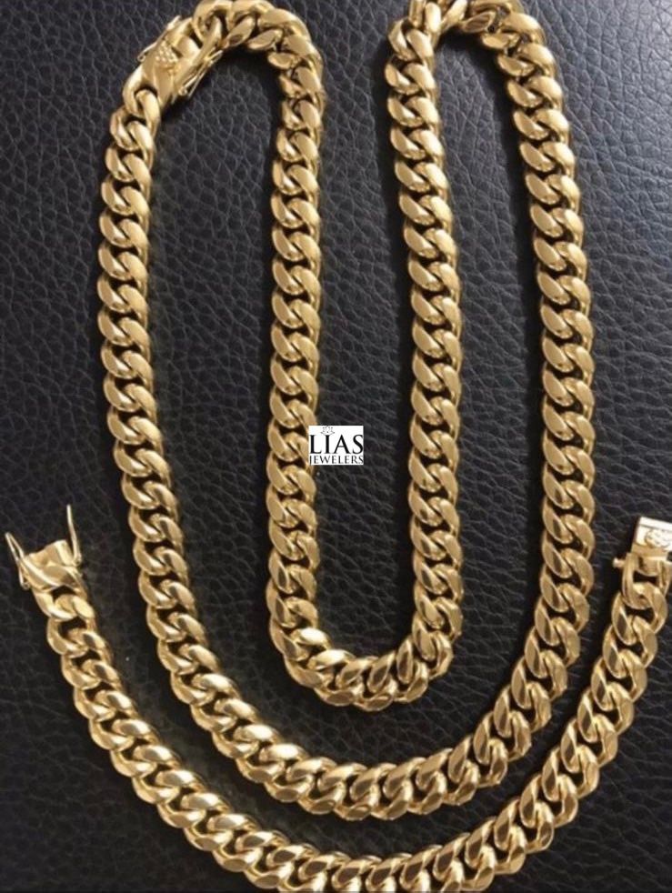 New 18k Yellow Gold Cuban Link Chain And Bracelet