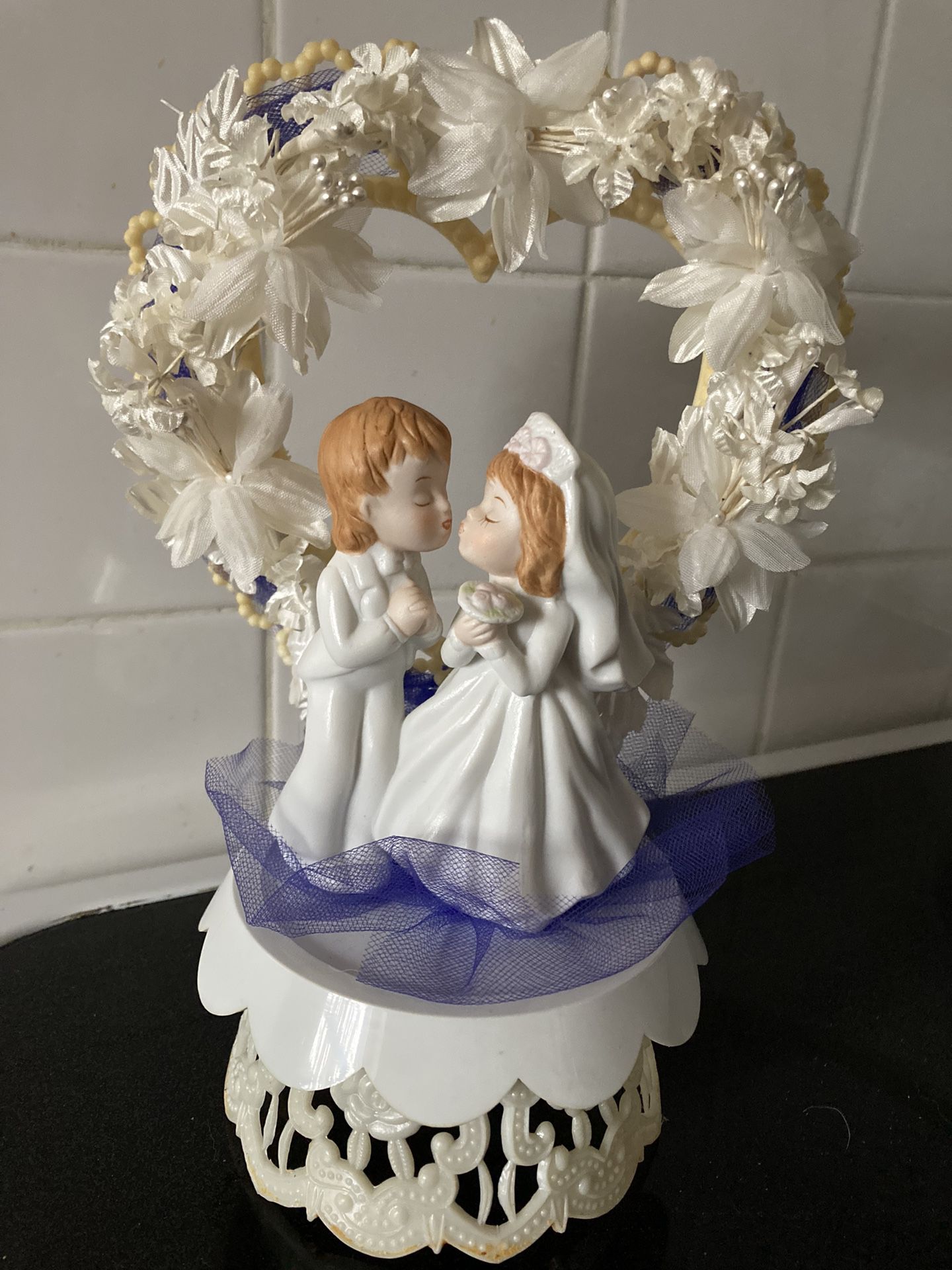 Wedding Cake Topper:  9.5” High X 6.5” Wide, Ribbon is Changeable