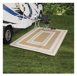 Auto Drive Beige Border 9×12ft Reversible Polypropylene Mat, Good for RV and Garden Patios