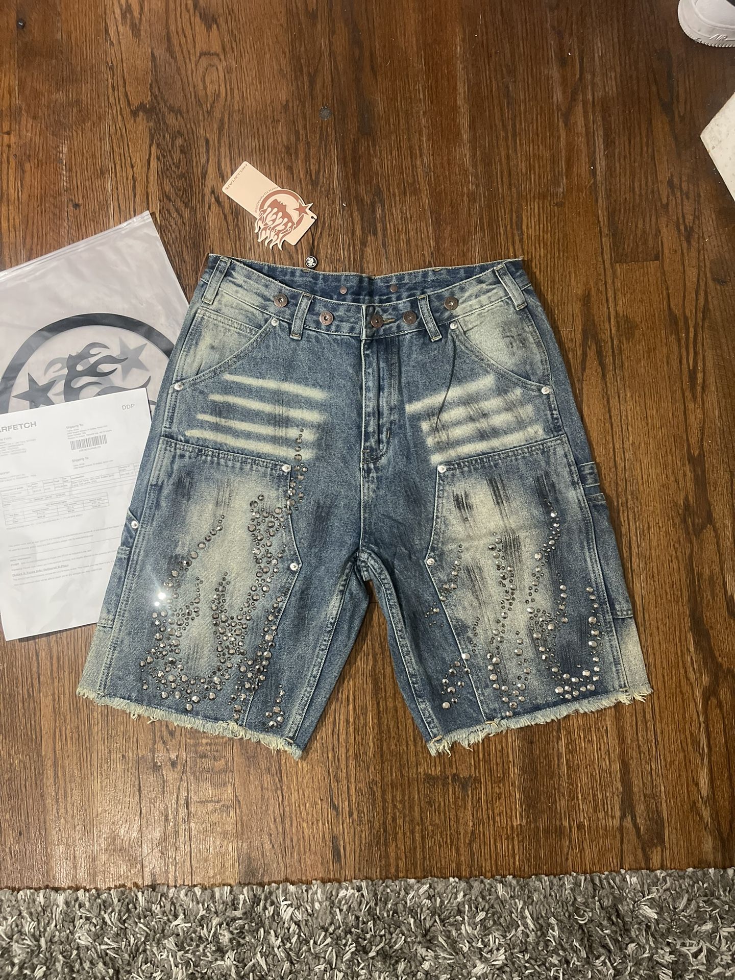 Hellstar Fire Studded Denim Shorts