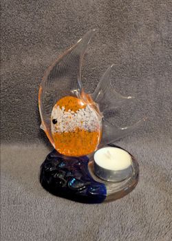 Art Candle Tealight Glass Angelfish Tealight Candle Holder Orange Clear Blue
