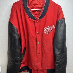 Vintage GIII Carl Banks Detroit Red Wings Full Snap Varsity Jacket Men's Size XL