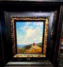 Framed Signed Oil Painting Realism Landscape Figures  Ornate Frame 13"×15"