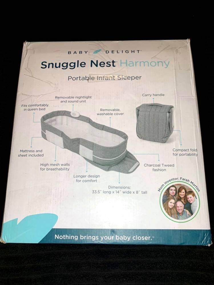 Baby Delight Snuggle Nest Harmony Portable Infant Lounger | Charcoal Tweed | Unique Patented Design