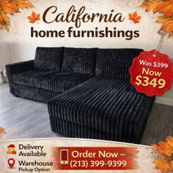 Black Jumbo Corduroy Sectional Sofa  92"W X 59"D X 34"H