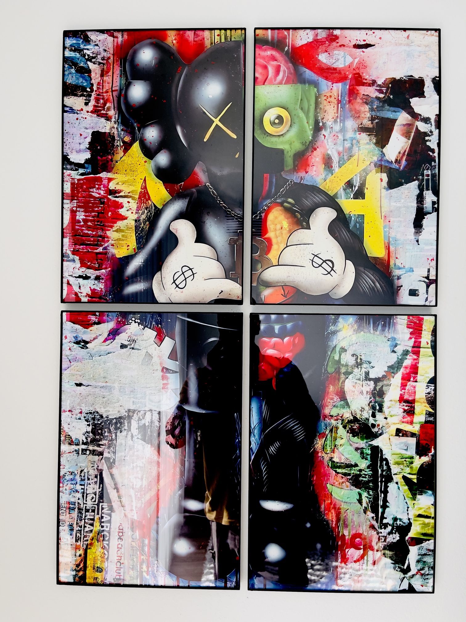 4 Piece Modern kaws Art HD Picture Poster Print With Glass Frames.