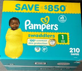 New in box Pampers Swaddlers Diapers, Size 1 - 210 Count