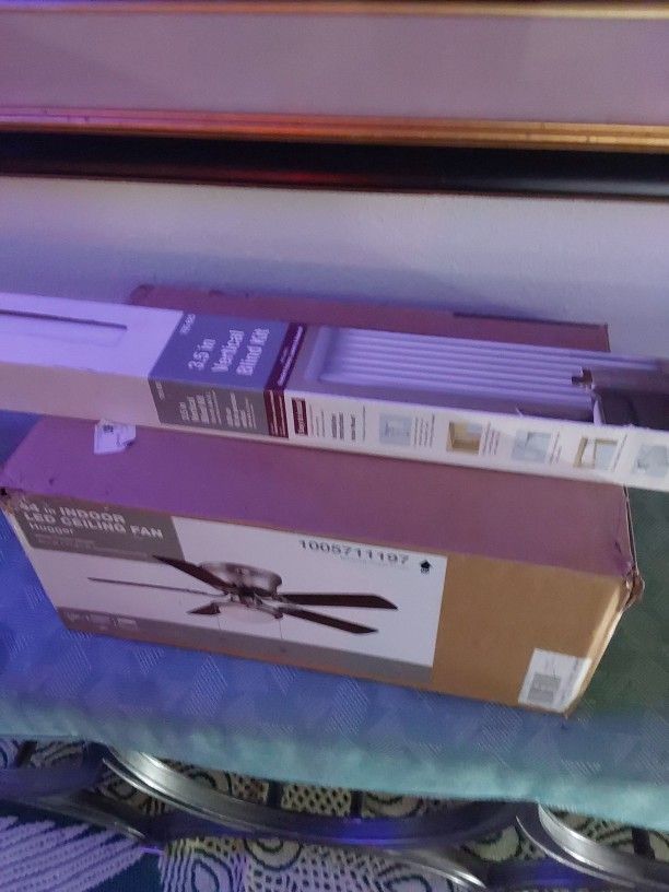 Brand New In Box Ceiling Fan And Veryical Blinds Kit