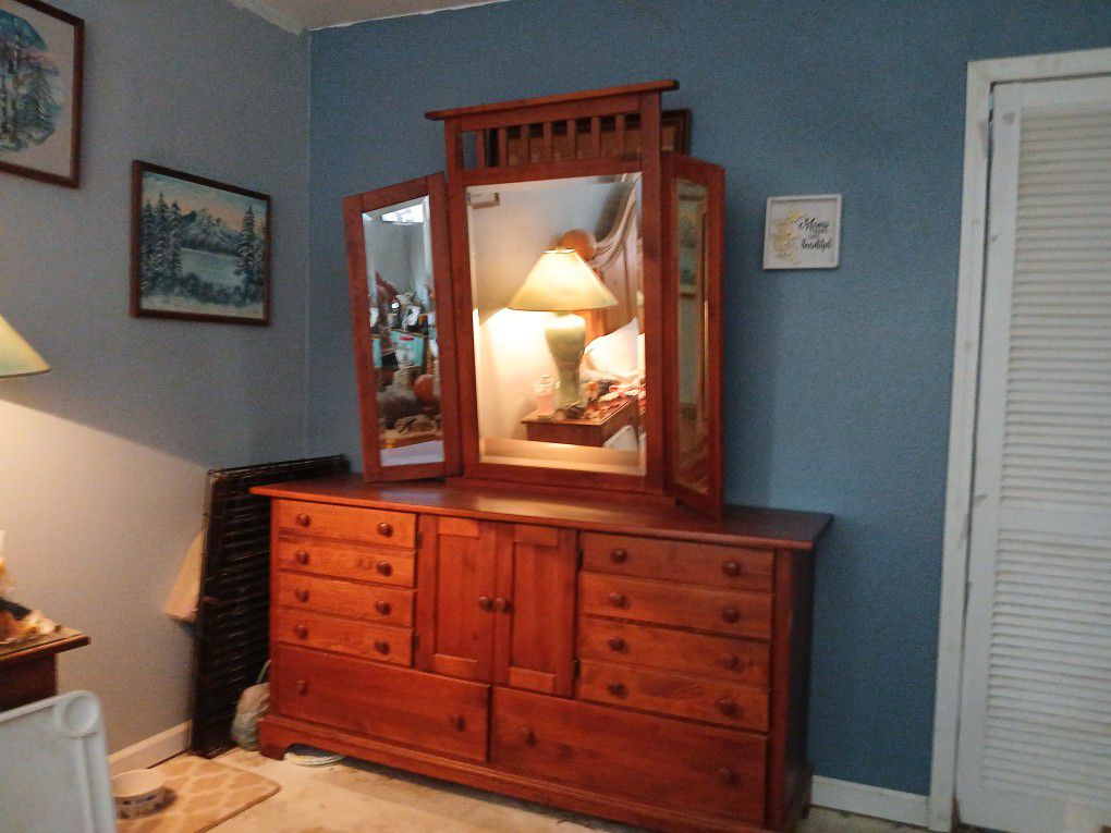 Beautiful Wood Dresser With Mirror