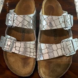 Birkenstock Arizona Big Buckle Silver Size 9.5
