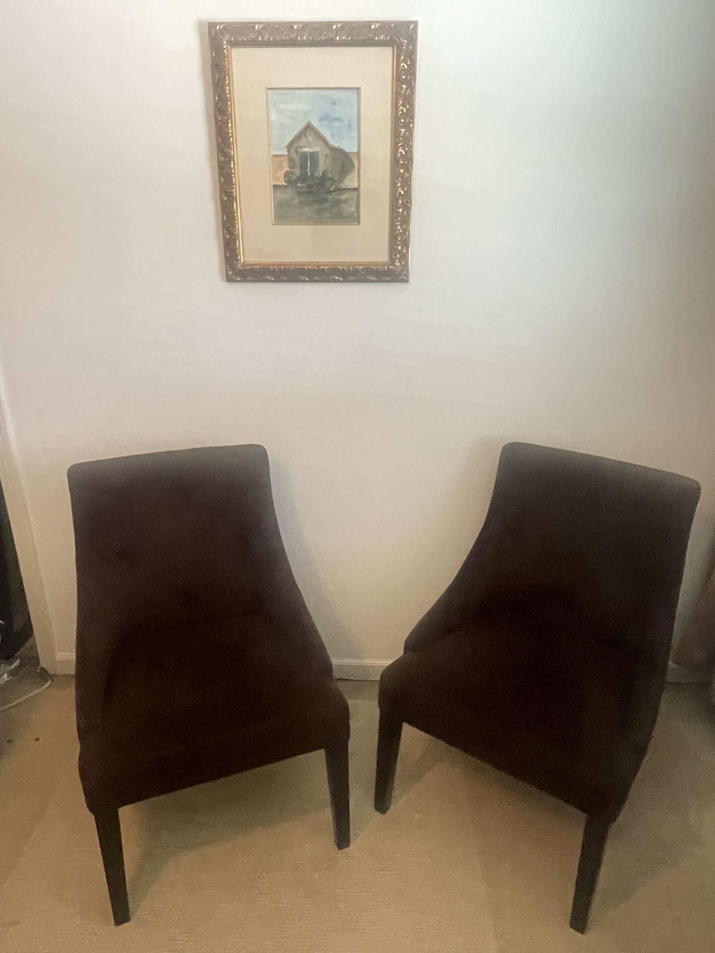 4 Brown Velvet Dining Room Chairs  With Sloped Arms, 