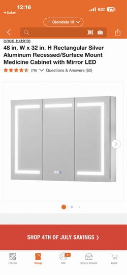 Shop ExBrite 48 in. W × 32 in. H Rectangular Silver Aluminum Recessed/Surface Mount Medicine Cabinet with Mirror