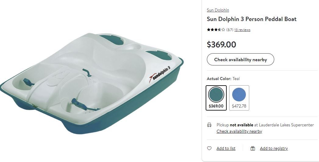 Sun Dolphin 3 person pedal boat USED