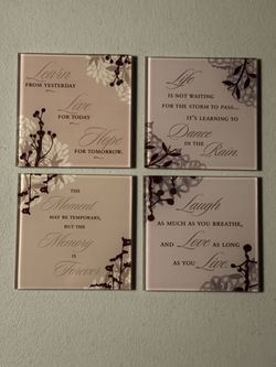 Set of 4 glass coasters in box with sayings