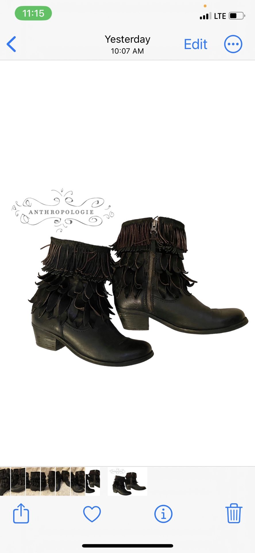 Anthropologie mid-calf leather fringe tassel booties Sz 38 (7.5)