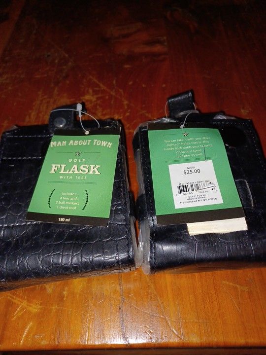 2 Man Anout Town Leather Faux Golf Flask