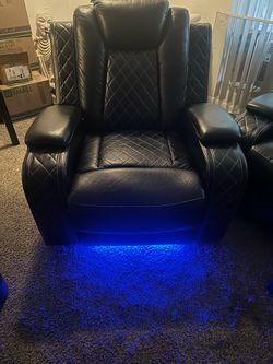 Vegan Leather Power Reclining Living Room Recliner with LED Lights