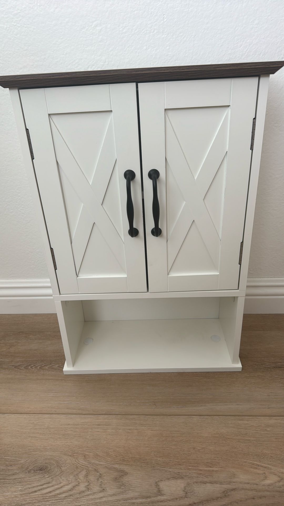Farmhouse Style White Wall Cabinet With Shelf