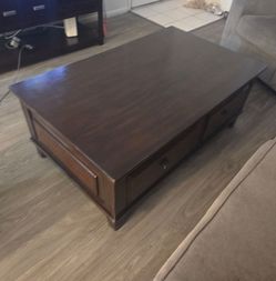 dark wood coffee table w drawers