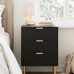 Nightstand with 3 Drawers,Fluted Bedside Table - Brand New