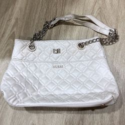 Guess white beige quilted chain shoulder bag