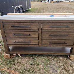 New Allen+Roth Kennilton 60-in Gray Oak Undermount Double sink Bathroom Vanity with White Top