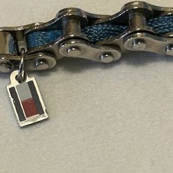 Tommy Hilfiger: Silver and Blue Bike Chain Bracelet, 7.5” 