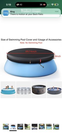 QH.HOME 6ft Round Inflatable Pool Cover for Above Ground Pools, Stock Tank Cover Protector with Attachment, One Piece Tear Resistant Round Hot Tub Cov