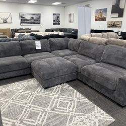 Gray XL Corduroy Sofa Sectional Set - Free Delivery Promo 