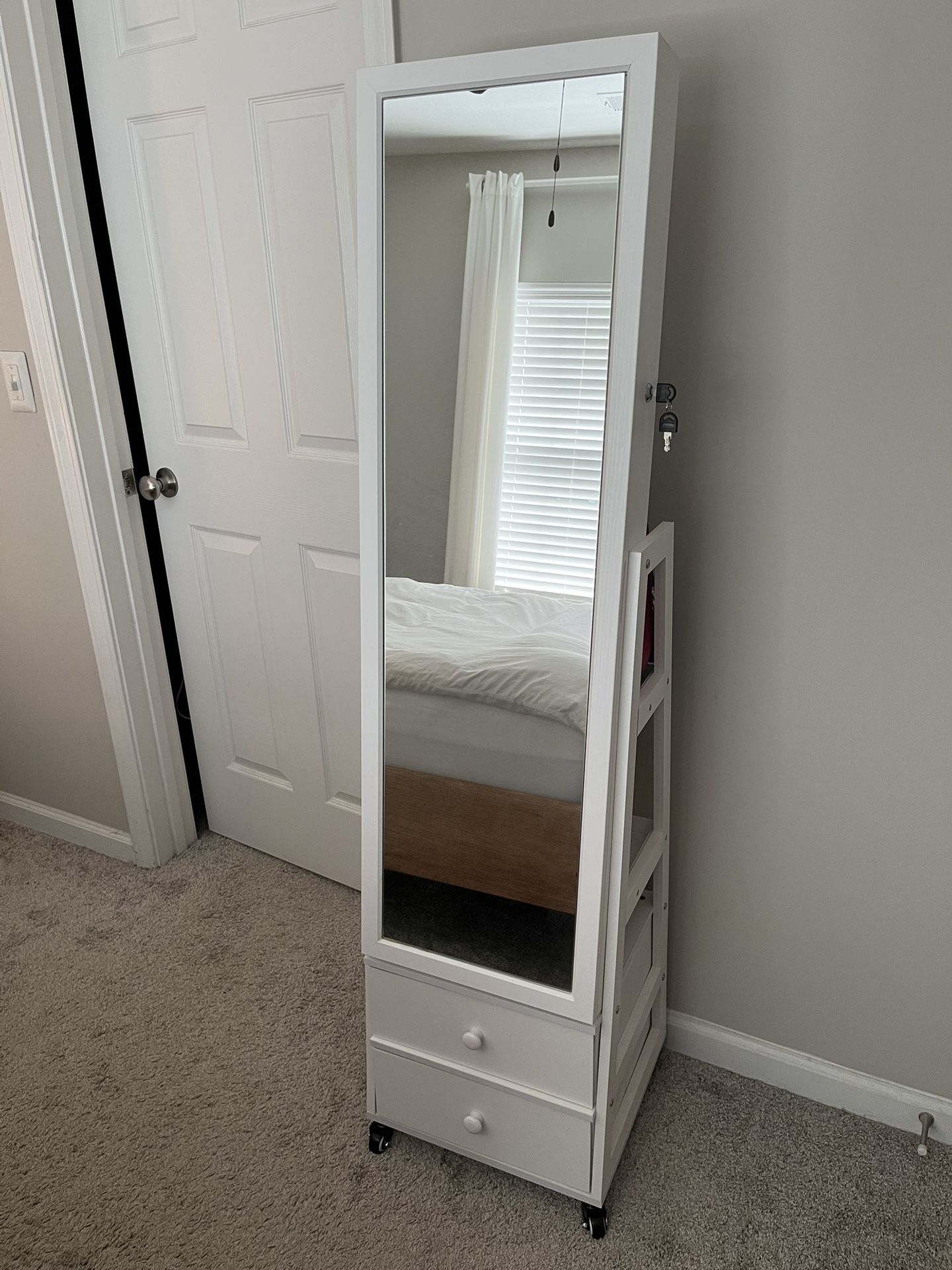 Jewelry Cabinet Standing Mirror with Drawers 