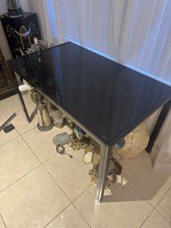 Mid-Century Modern Smoked Glass & Chrome Table – Vintage 1970s Style