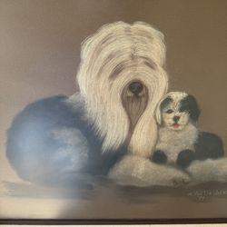 Adorable Sheepdog and Puppy Chalk Painting