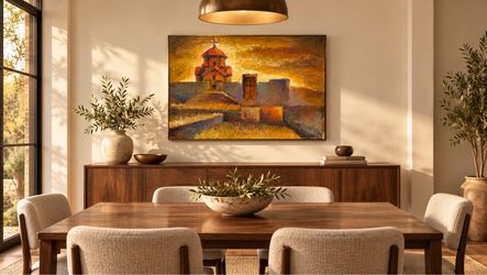 Original Oil Painting Church Landscape on Canvas