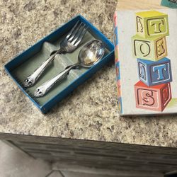 VINTAGE SILVER BABY SPOON & FORK SET