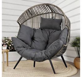 Wicker Egg Chair Outdoor Rattan Patio Chair with Cushion, Oversized Patio Lounge Chairs Egg Basket C