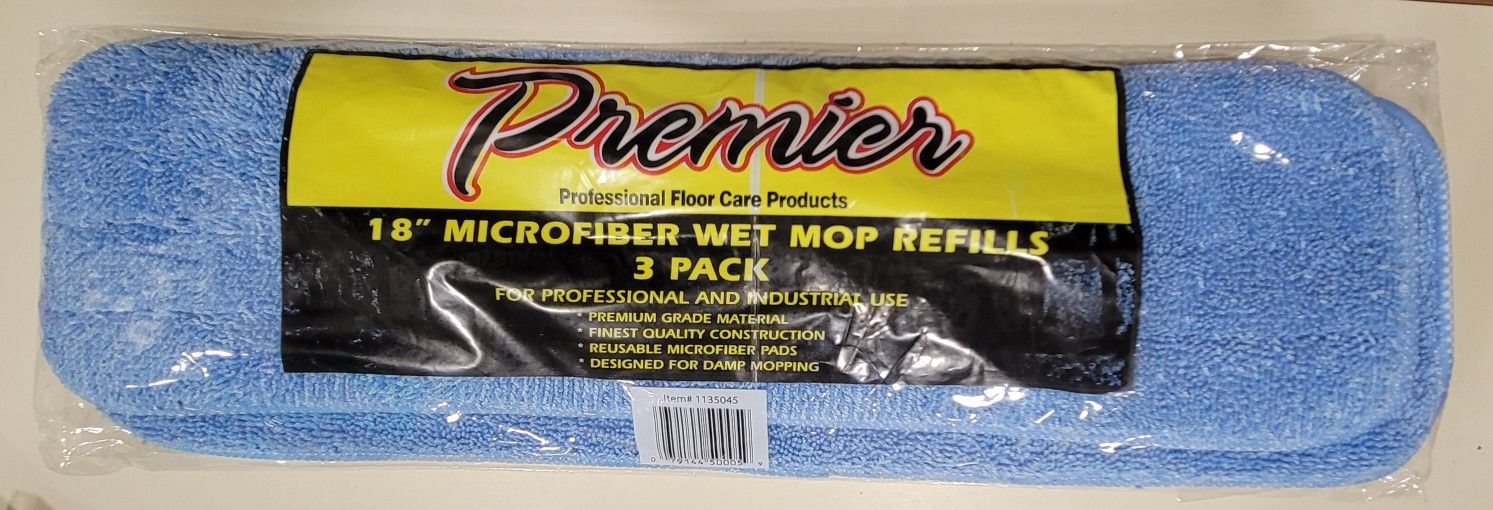 18" Premier Wet Mop Refill 3-pk Microfiber Blue