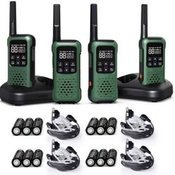 Army Green Waterproof Walkie Talkie Long Range Up To 30 Miles Floating Portable Two Way Radio, NOAA Weather Alert,SOS,Flashlight, Rechargeable 2 Way R
