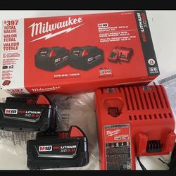 MILWAUKEE M18 BATTERYS 5.0 XC REDLITHIUM SET AND CHARGER NEW IN BOX $160 Firm YES FIRM NEW