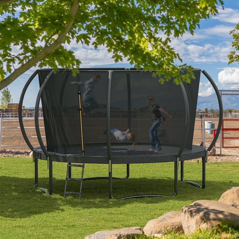 New JELENS Trampoline 12FT, Recreational Trampolines with Enclosure Net and Ladder, Outdoor Anti-Rust Trampolines for Kids and Adults New in box T-R