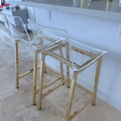Acrylic And Gold Stools Set Of 2