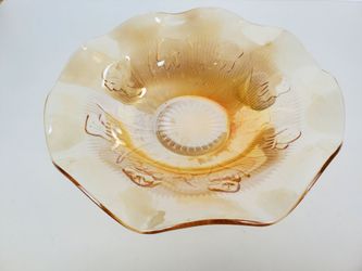 Amber Carnival Glass Bowl with Ruffled Edge