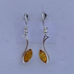 Sterling Silver Yellow Amber Marquise Cut Drop Dangle Earrings