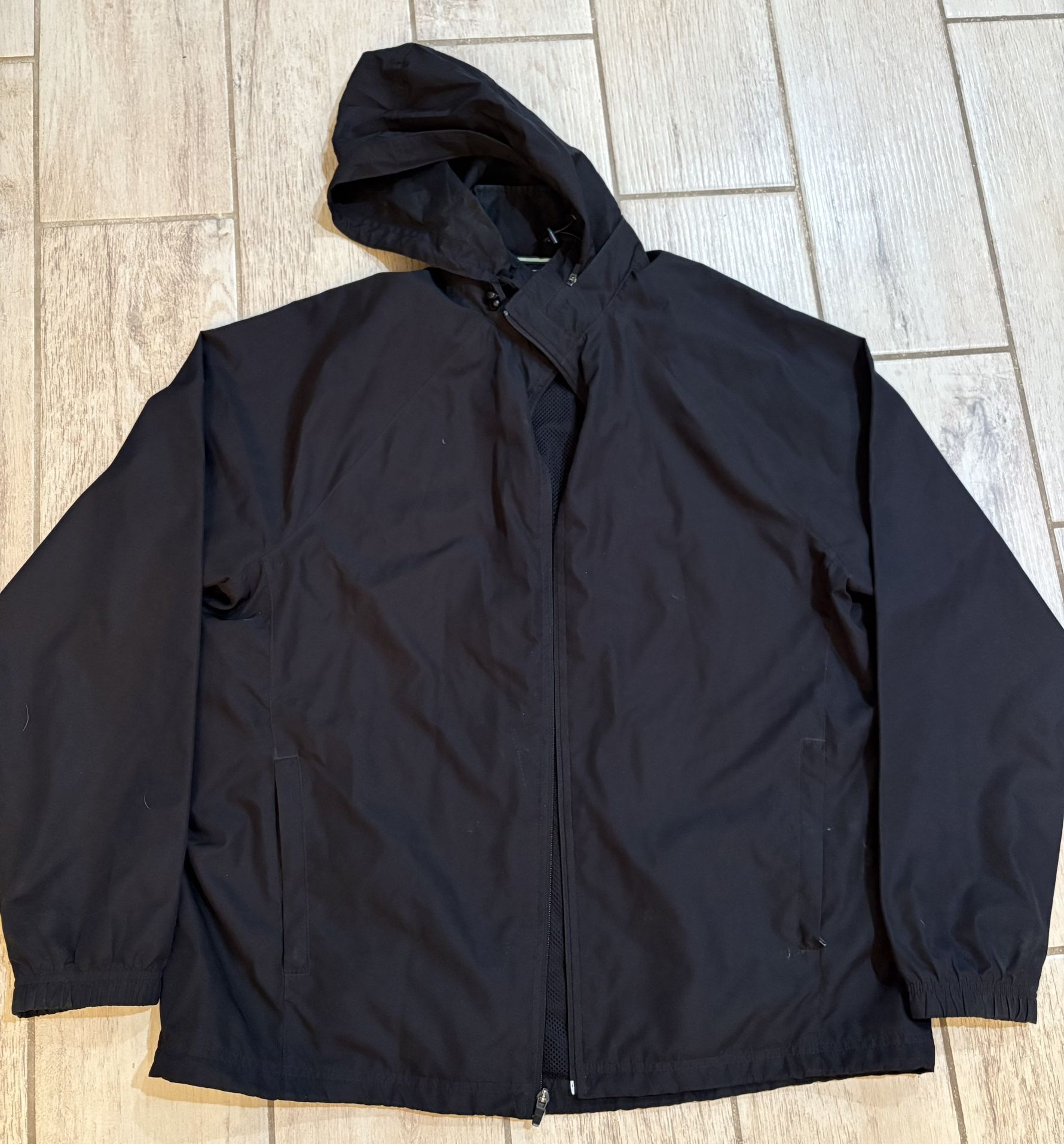Tek Gear Men's Black Front Zip Windbreaker Jacket Hooded Size XL Preowned C3