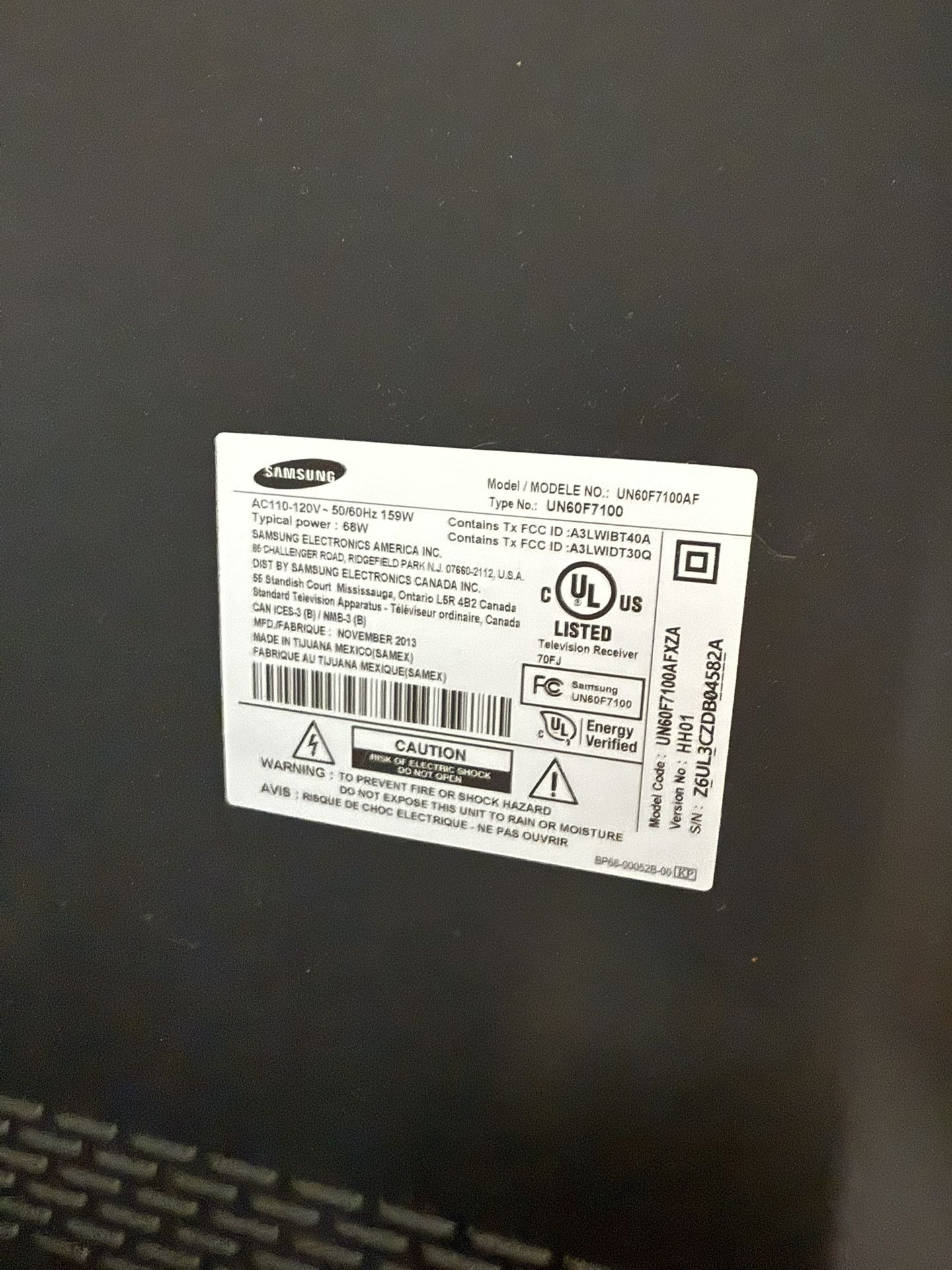 Samsung 60” Smart LED TV (UN60F7100AF)