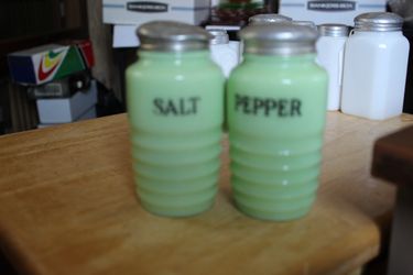 Jeannette Jadite Ribbed Salt & Pepper Shakers