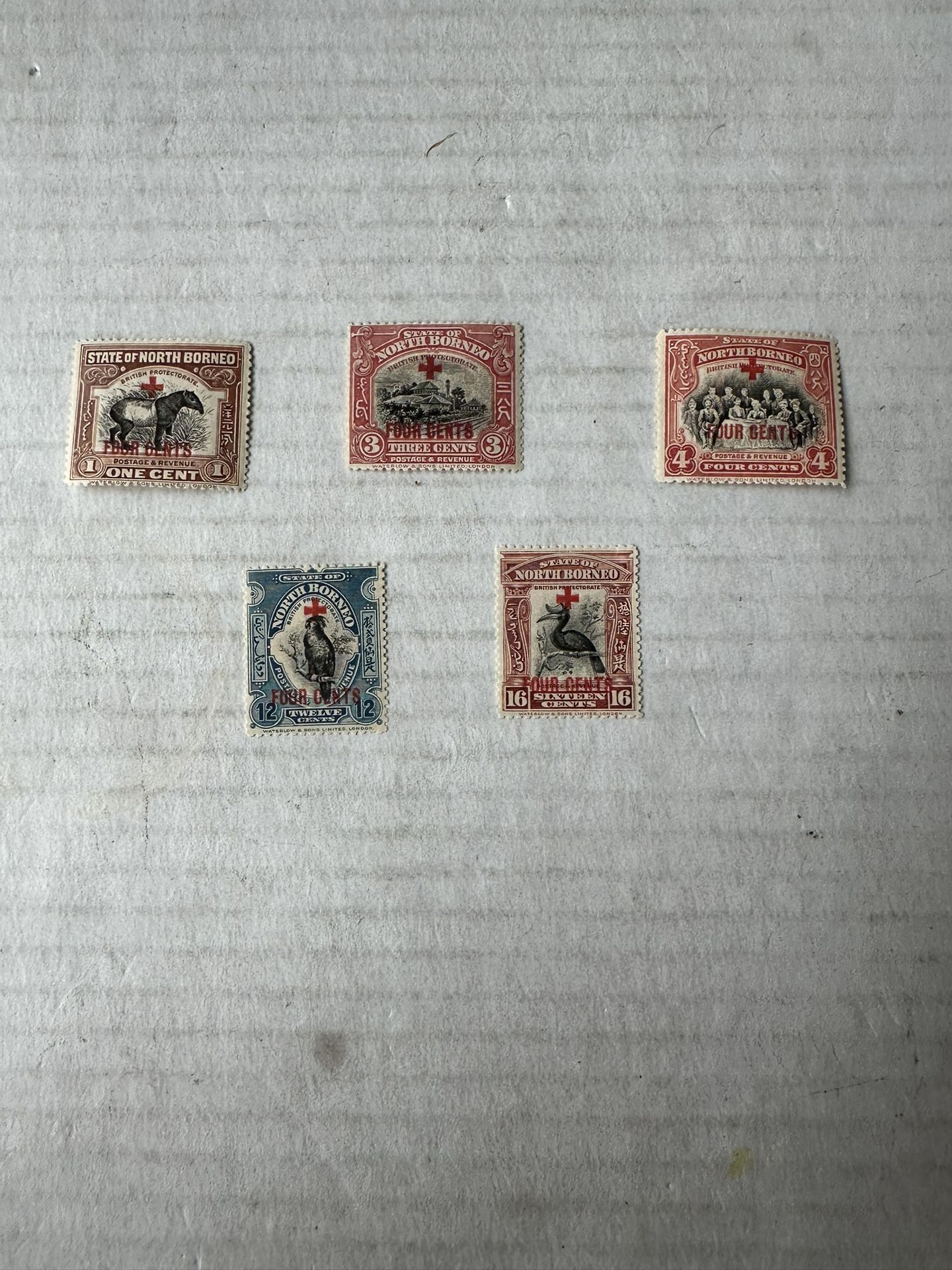 North Borneo Red Cross Set Of 5 Mint Hinged Stamps