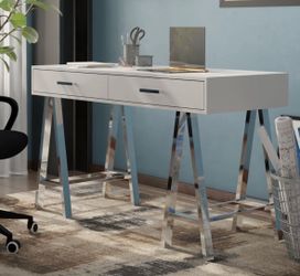 Modern White Writing Desk with 2 Drawers