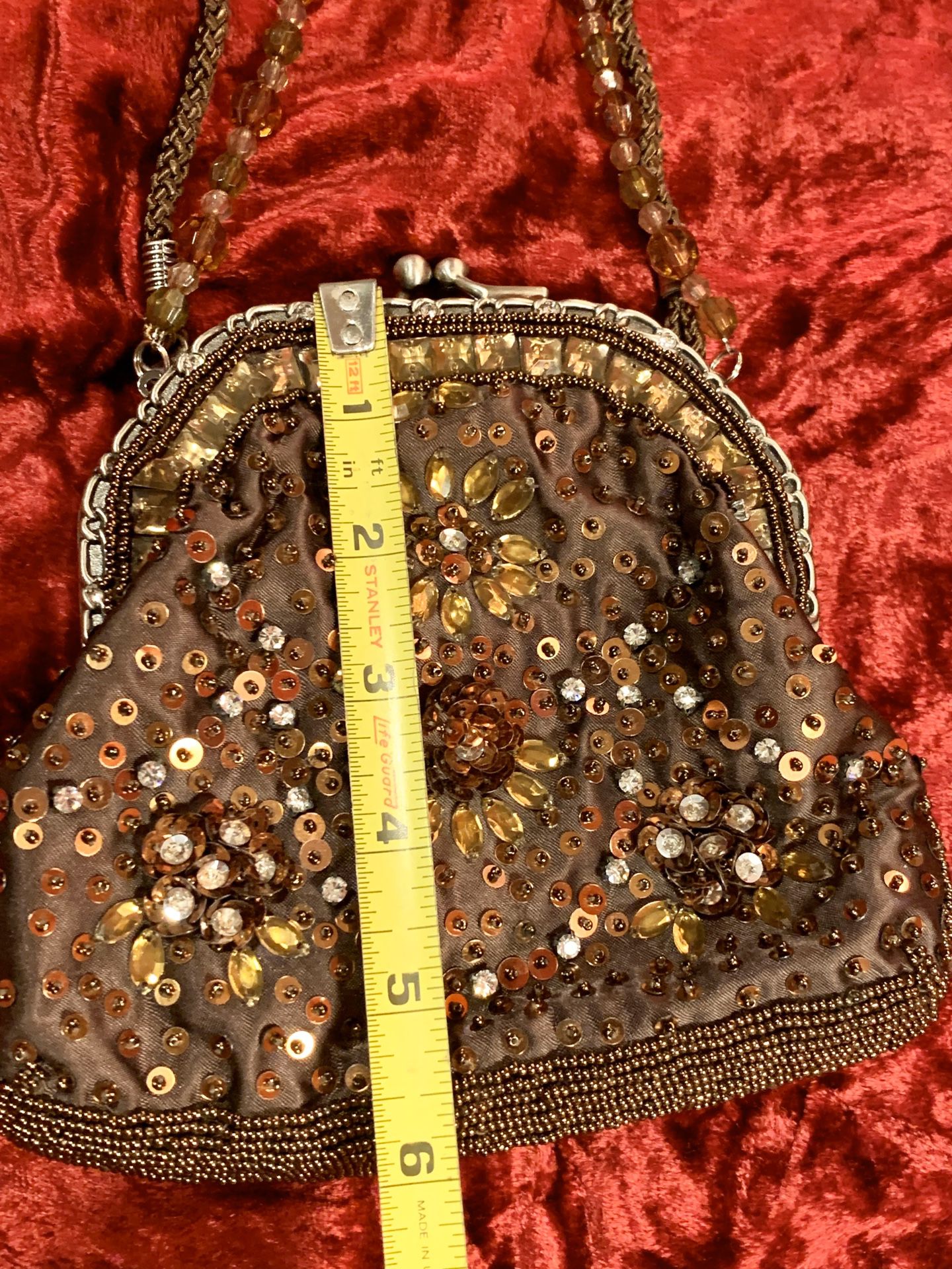Preston & York Vintage Brown Beaded Sequin Evening Bag for Sale