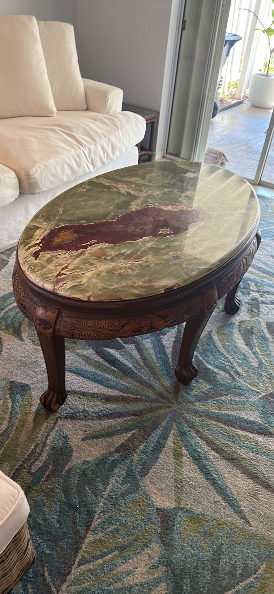 Chinese Tea / Coffee Table With 6 Low Stools 