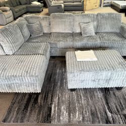 NEW CURDUROY GREY SECTIONAL SOFT MATERIAL 